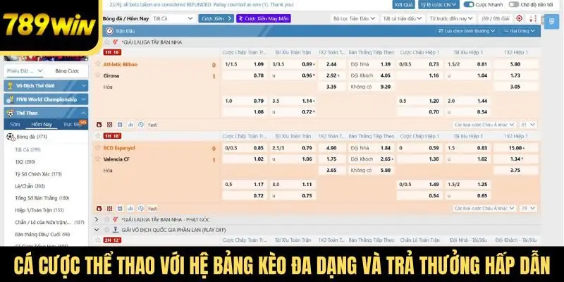 Cá cược thể thao với hệ bảng kèo đa dạng và trả thưởng hấp dẫn