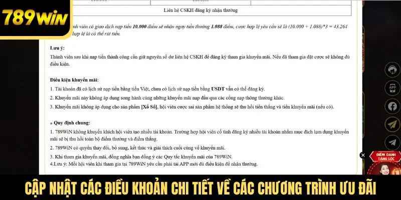 Cập nhật các điều khoản chi tiết về các chương trình ưu đãi