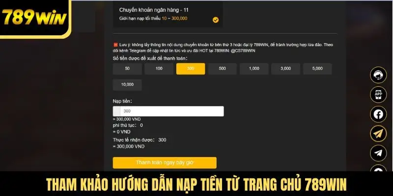 Tham khảo hướng dẫn nạp tiền từ trang chủ 789Win